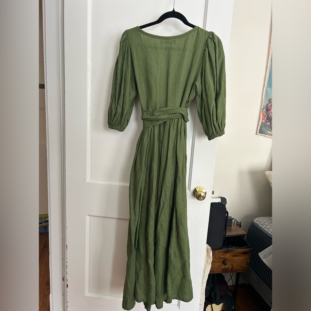 Green Linen Wrap Dress - Picture 2 of 11